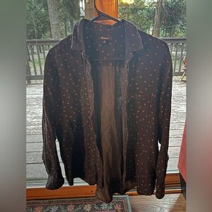 Madewell Black Lightweight Shirt Jacket with Small Red Floral Motif